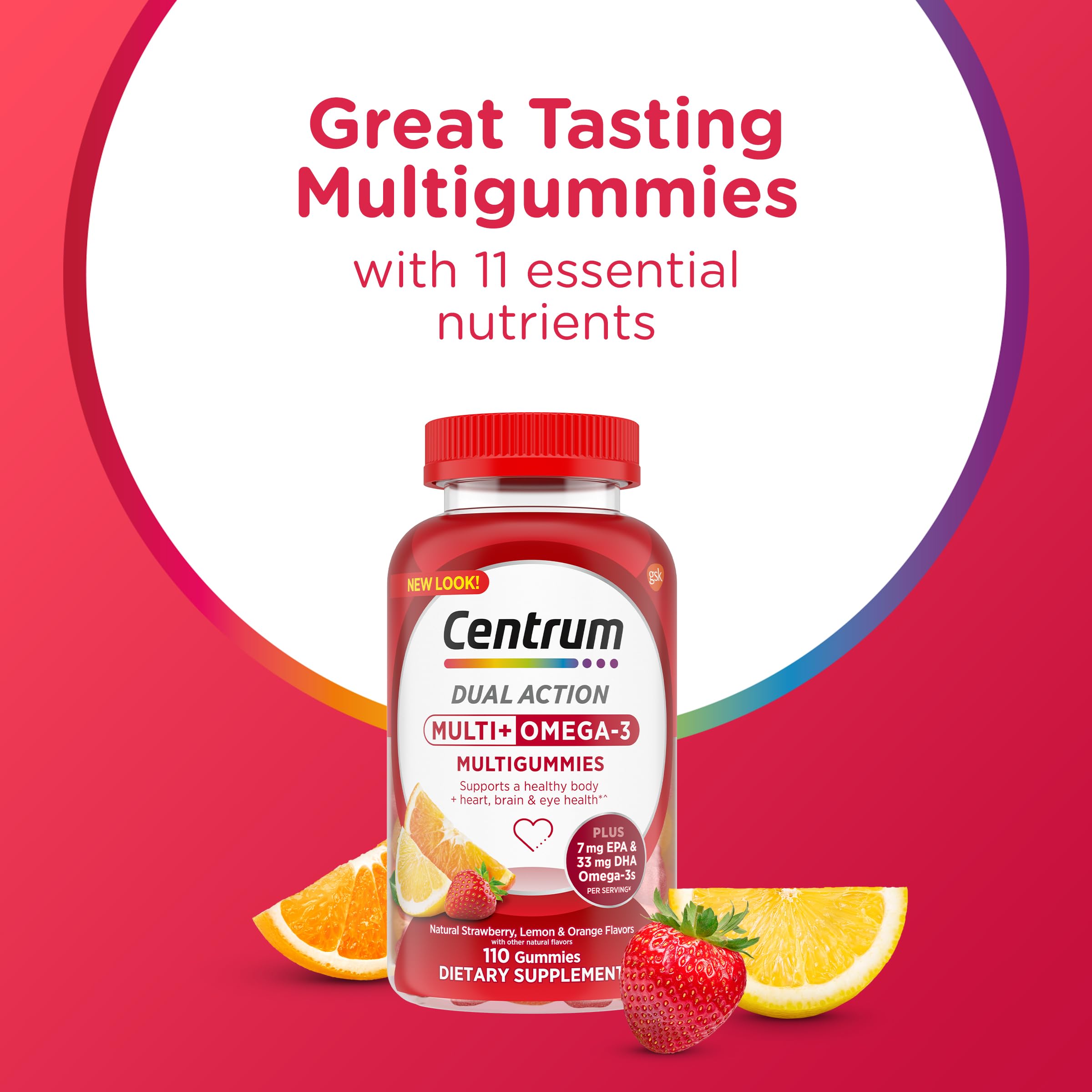 Gomme saveur fraise Centrum MultiGummies, faciles à intégrer à votre routine.