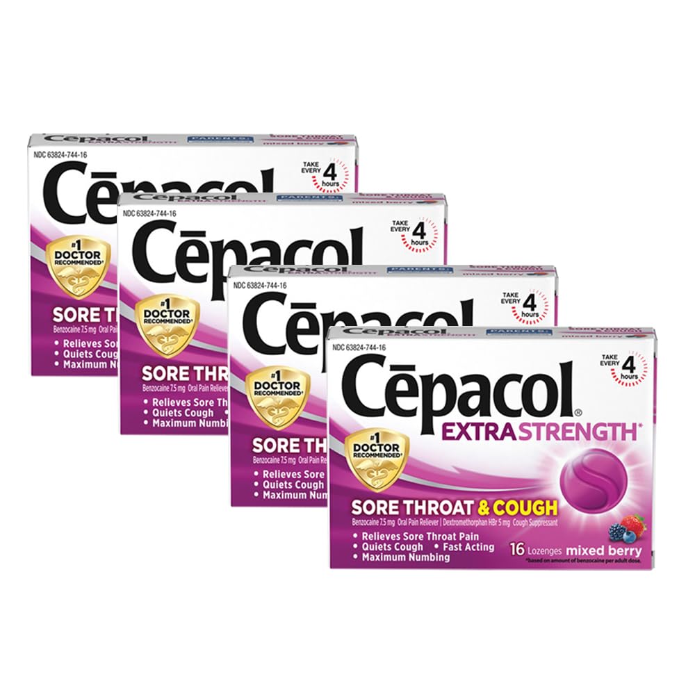 Cepacol boites pack4 16 pastilles pour gorge et toux, format pratique.