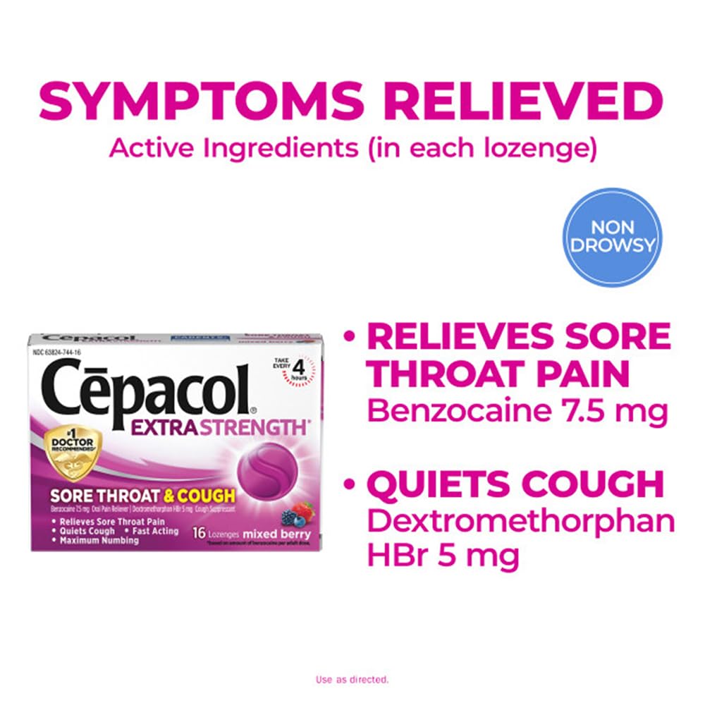 Pastilles Cepacol qui se dissolvent en bouche pour un soulagement temporaire.