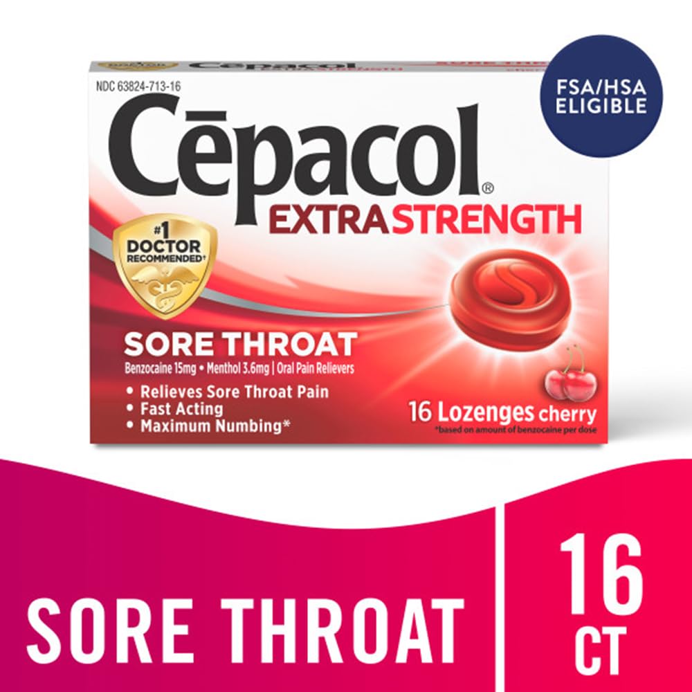 Cepacol pastilles menthol refroidissant, procurant une sensation de fraîcheur efficace.
