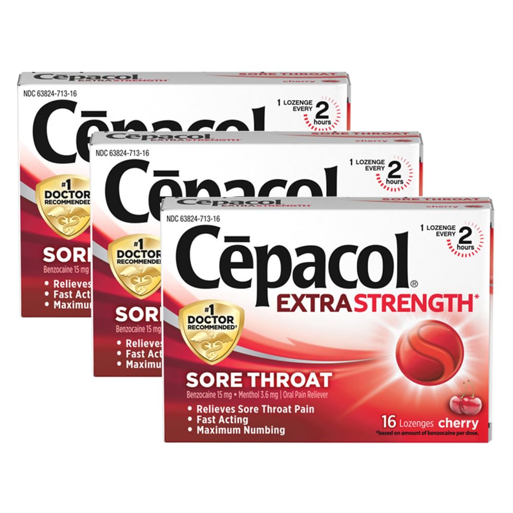 Cepacol pastilles-relief-gorge-forte : soulagement potentiel pour gorge irritée.