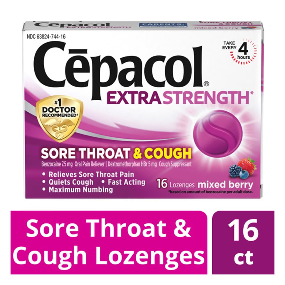 Pastilles Cepacol saveur fruits rouges pour un goût agréable.
