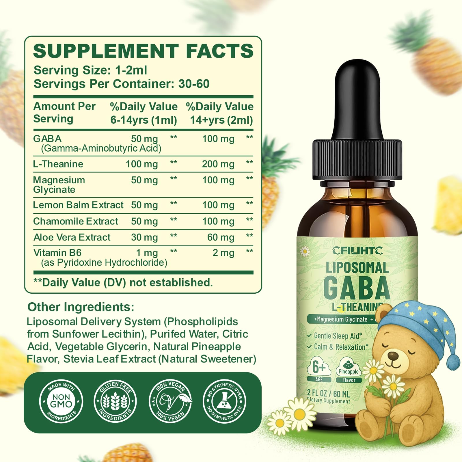 CFILIHTC GABA L-Theanine sans sucre et sans alcool – option saine pour la famille.