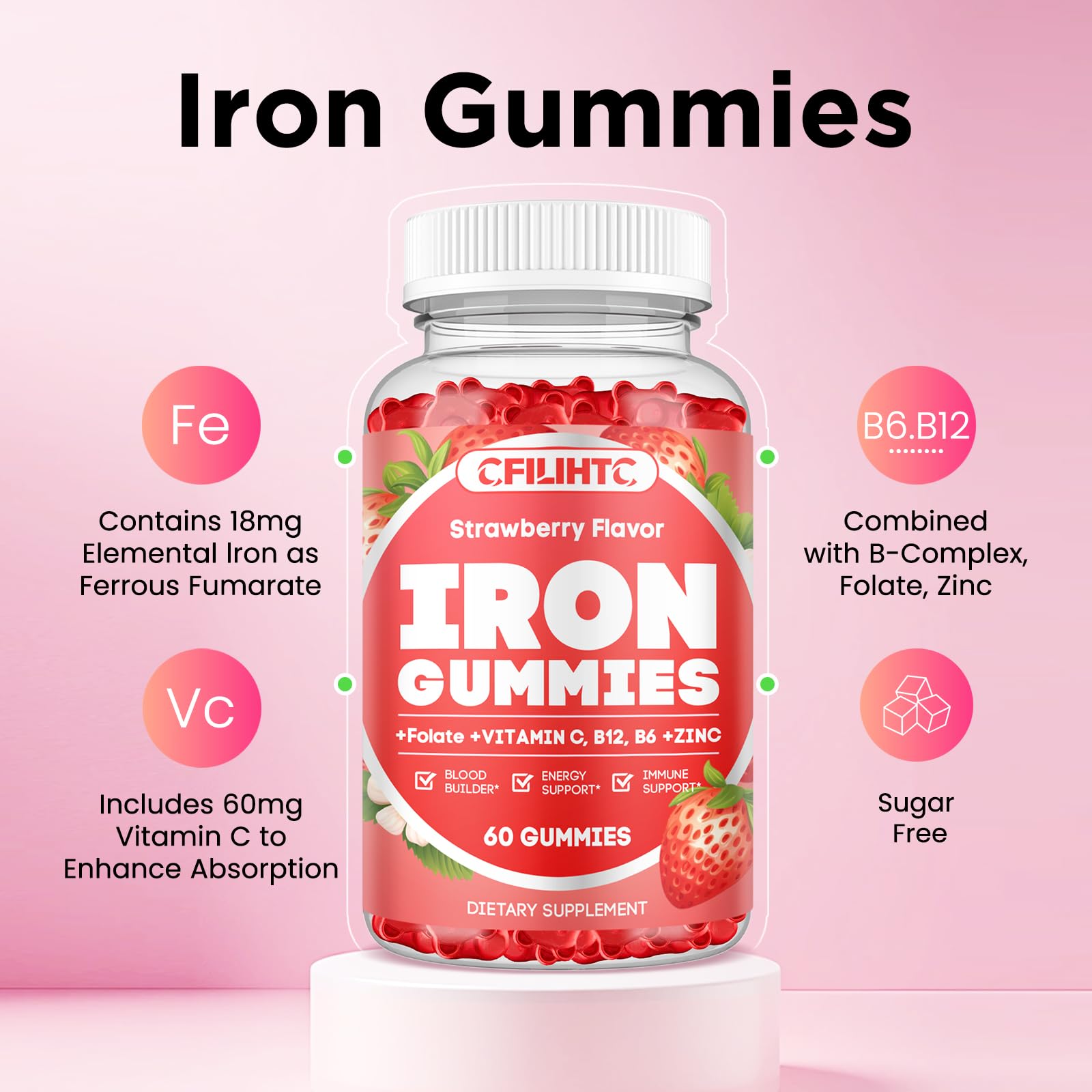 CFILIHTC gommes fer goût fraise, adaptées adultes et enfants.