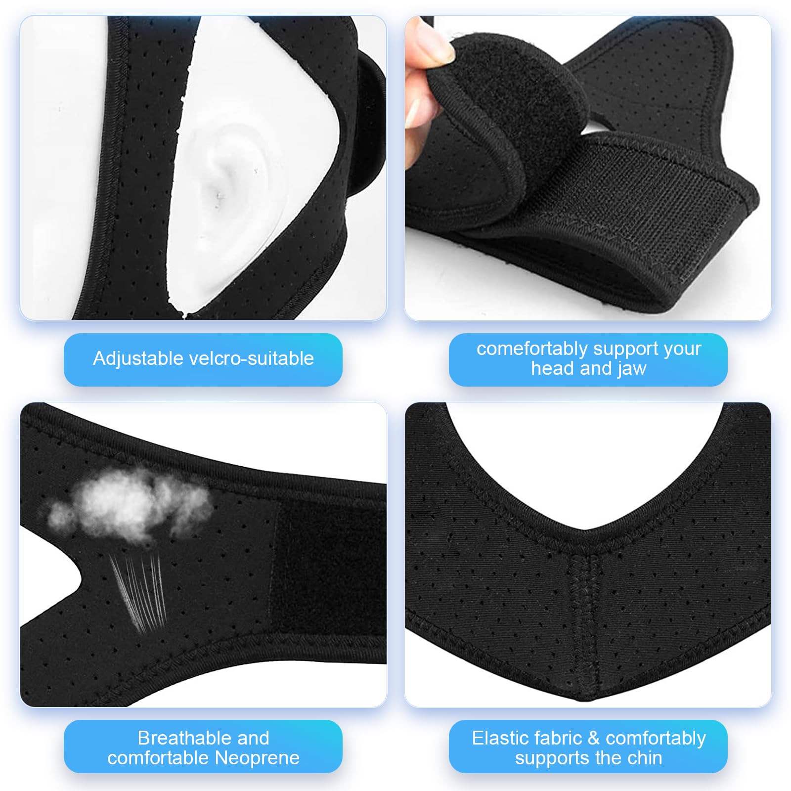 CFORNOS sangle-menton-anti-ronflement douceur du tissu pour dormir sans irritation