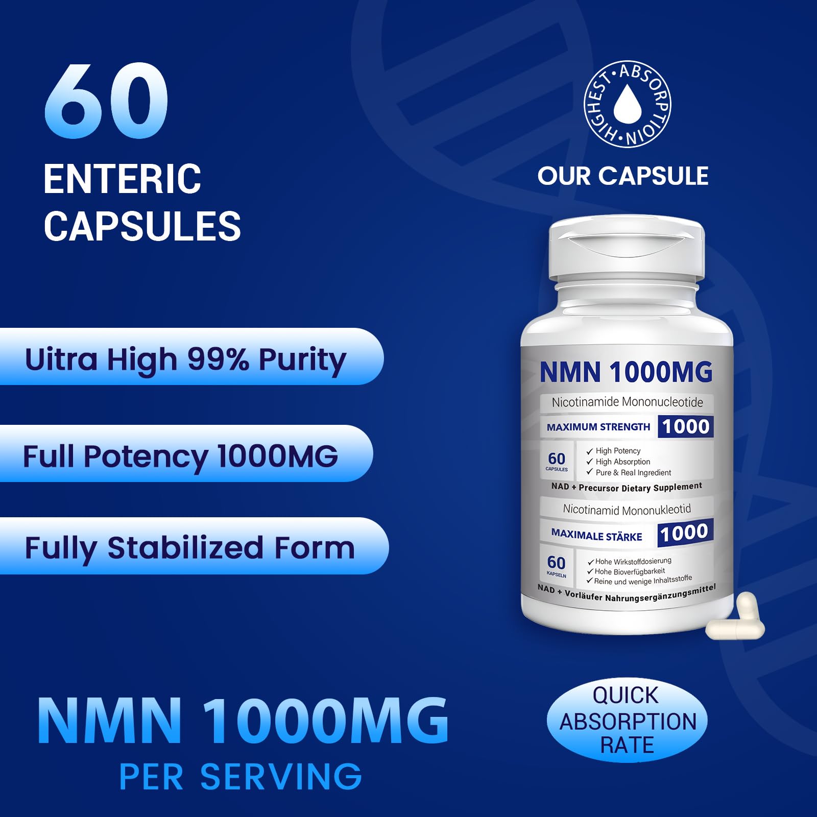 CFUKING NMN 1000mg: sac desiccant montrant la protection contre l'humidité.