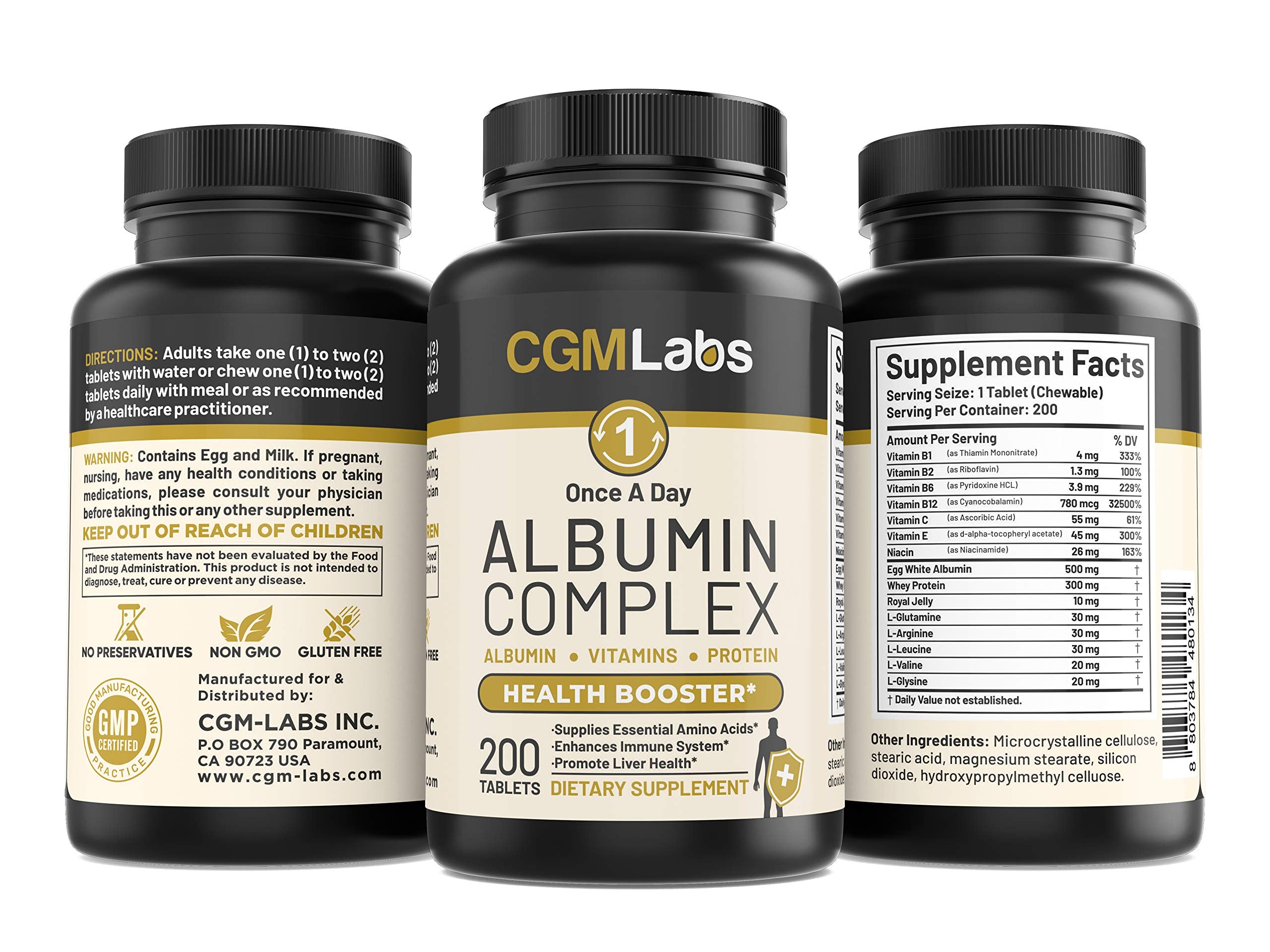 CGMLABS Premium Albumin Complex – gelée royale et acides aminés essentiels mis en valeur.