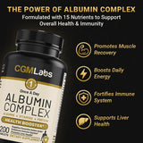 CGMLABS Premium Albumin Complex – tablettes non aromatisées, prise simple.