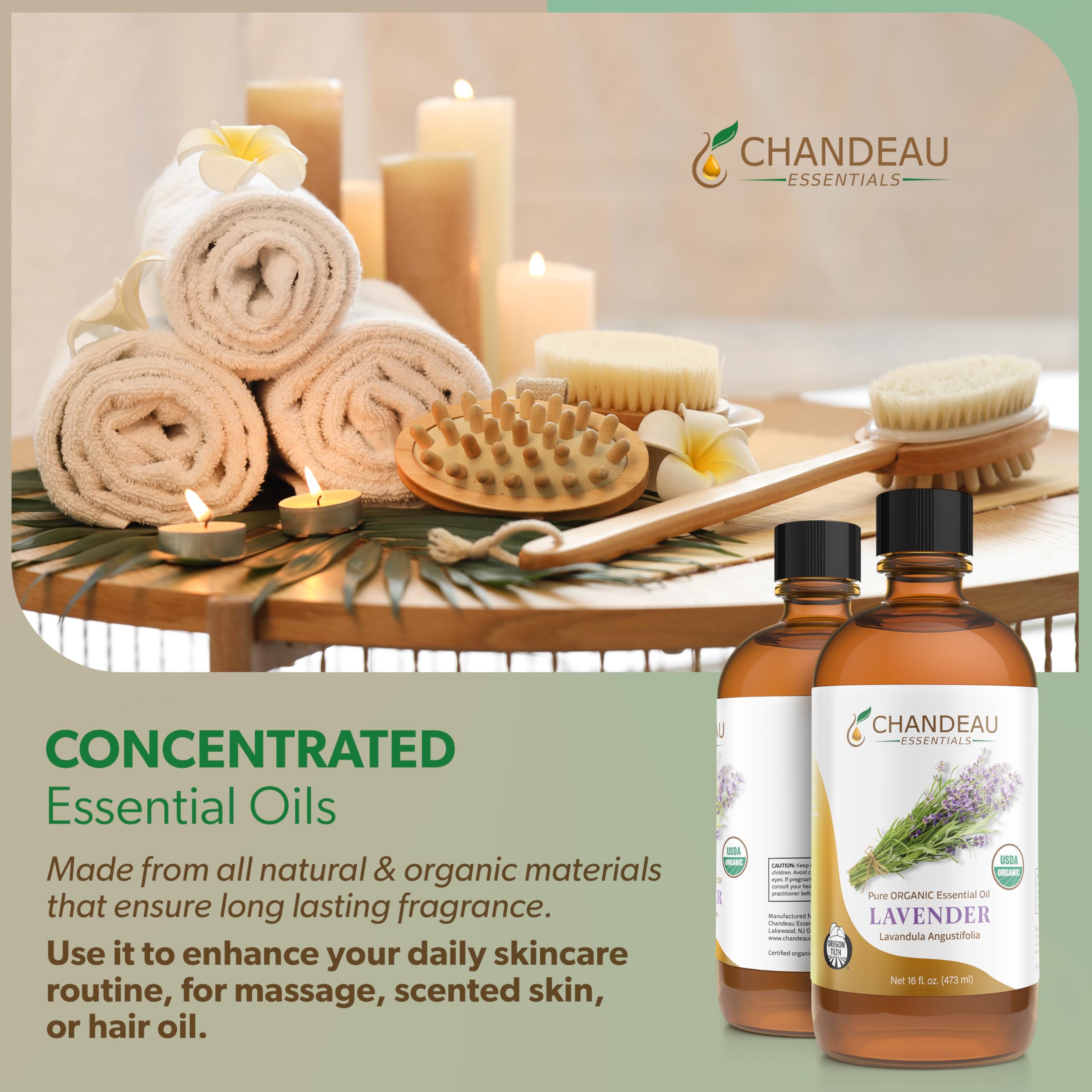 Bougie lavande Chandeau Essentials, huile essentielle intégrée pour ambiance zen.