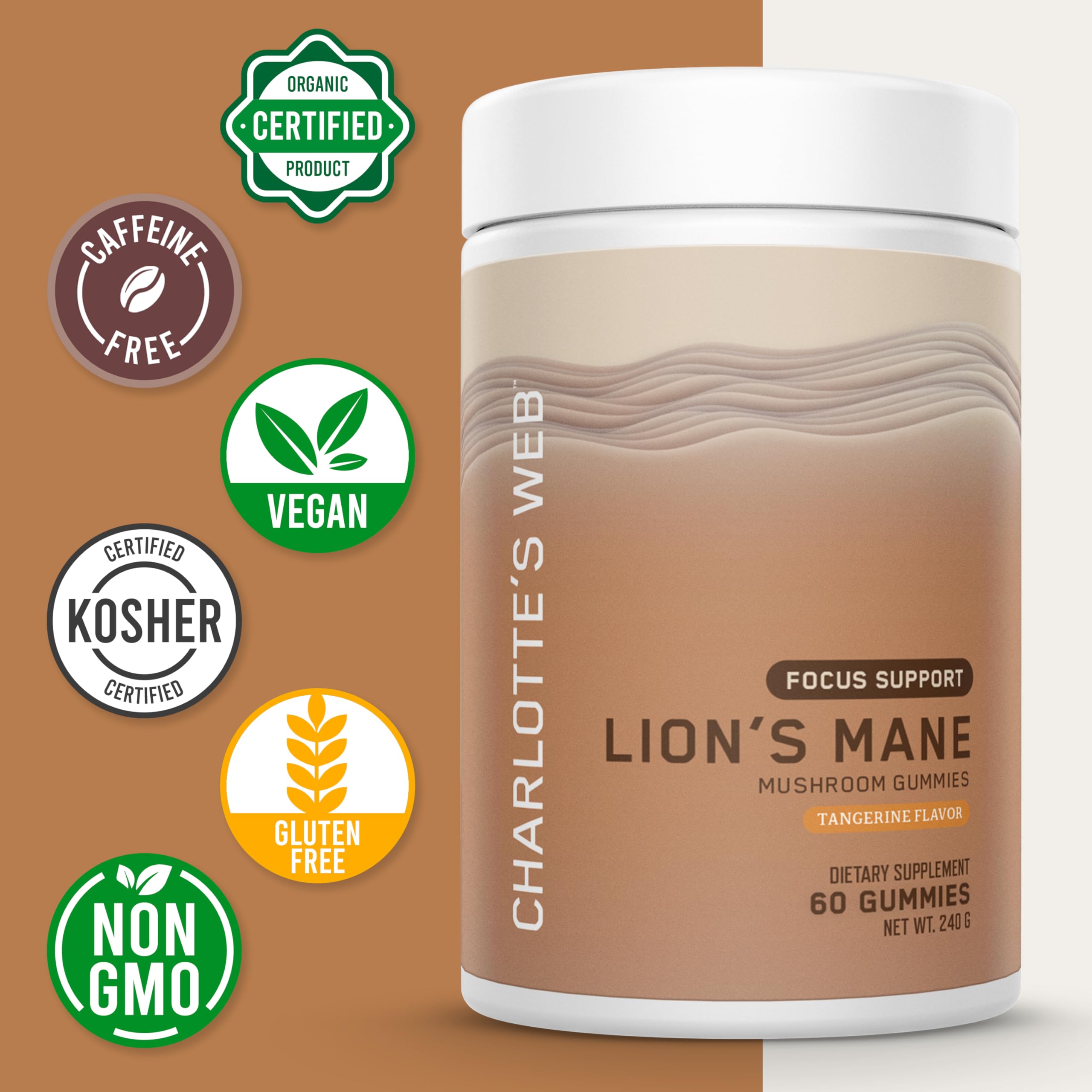 Charlotte's Web Focus Gummies favorise memoire et clarete mentale avec criniere de lion.