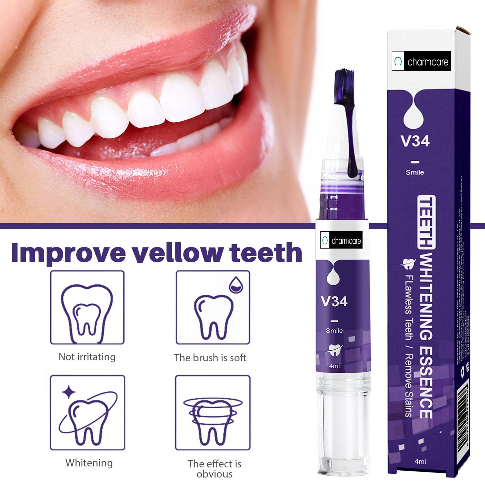 Charmcare gel violet neutralise les taches jaunes pour un sourire lumineux