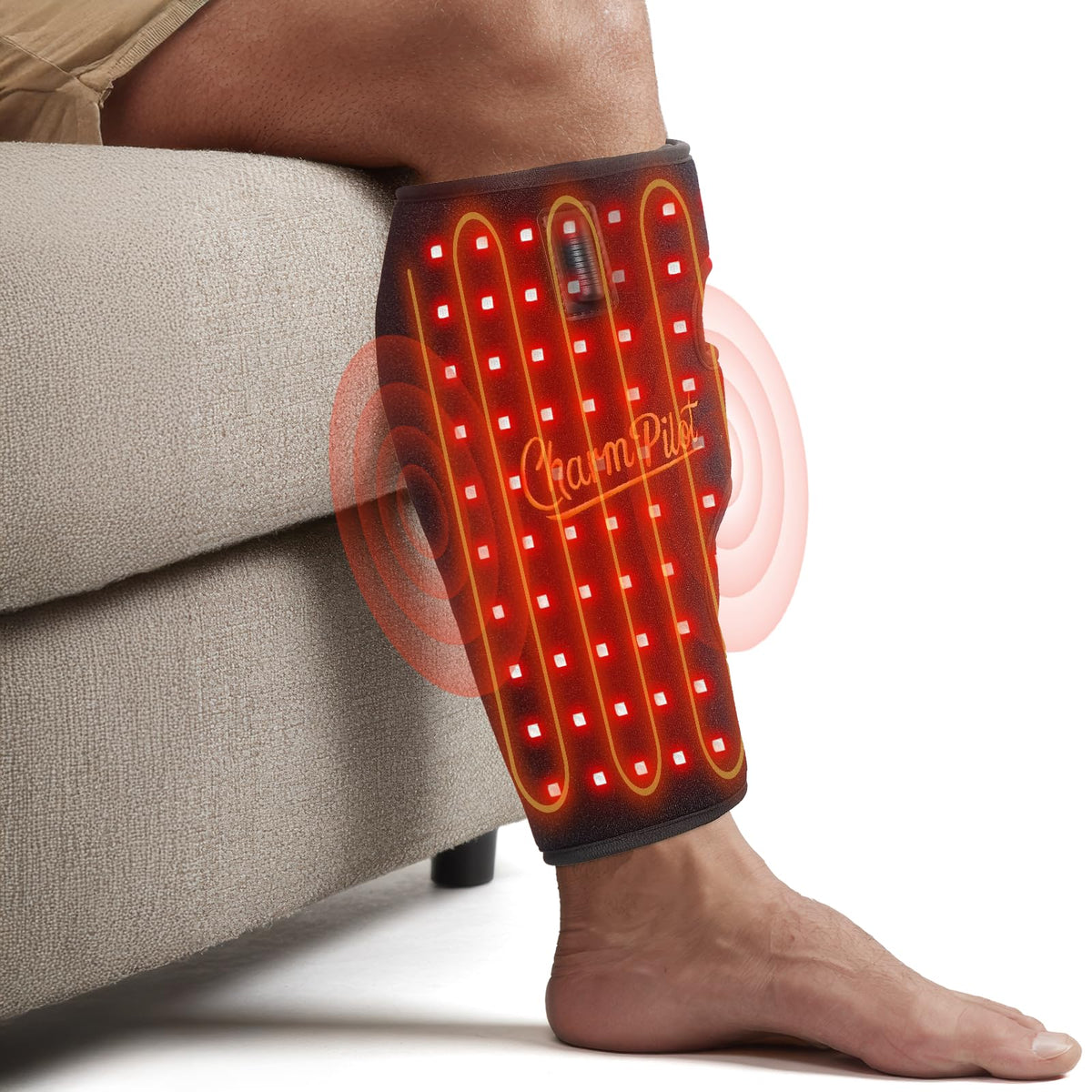 Charmpilot bande thérapie lumière mollet pour relaxation ciblée à domicile.