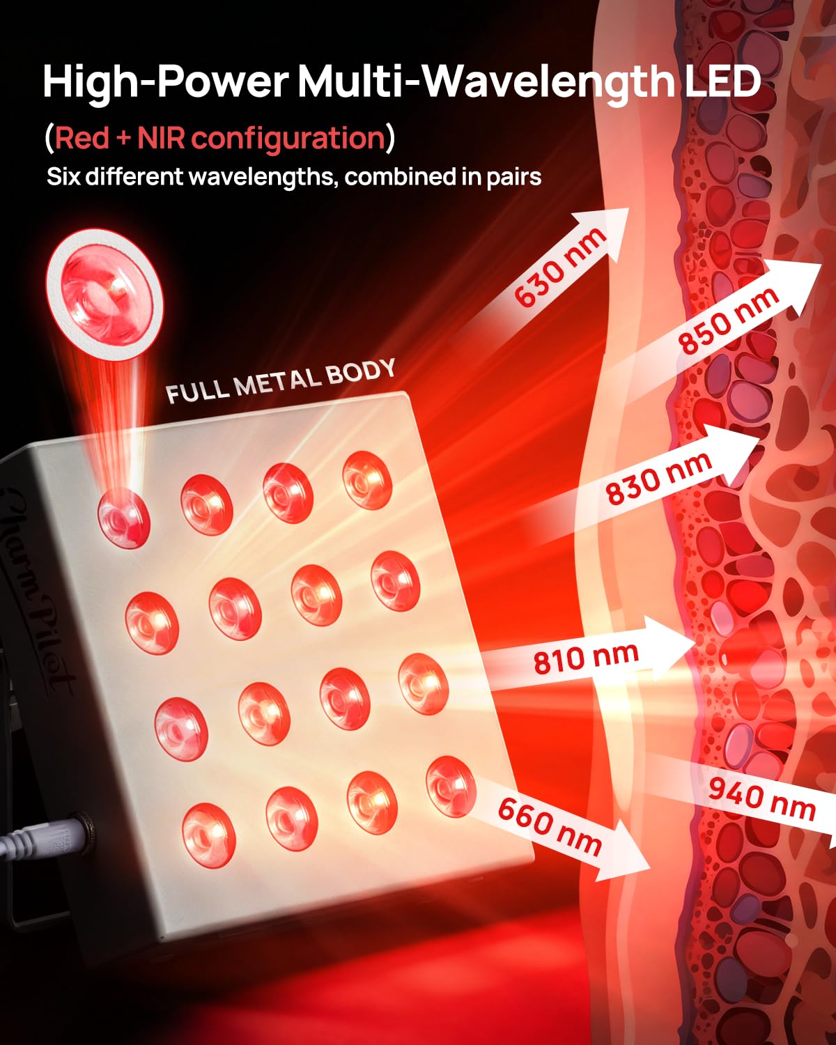Charmpilot mode infrarouge réglable, sessions personnalisables pour récupération et confort.