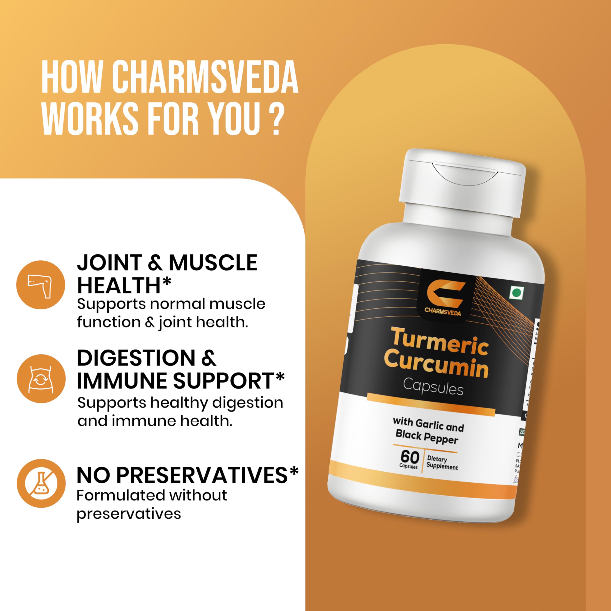 CHARMSVEDA Capsules végétales Curcuma, option véganes sans gluten