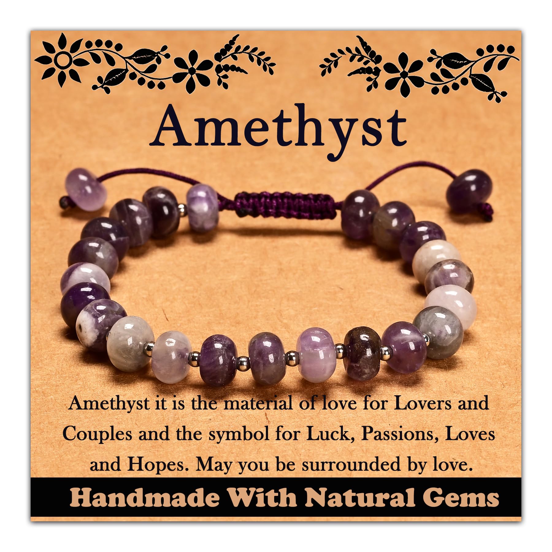 CHCCOYE bracelet améthyste, pierre naturelle 5x8mm, éclat discret et élégant.