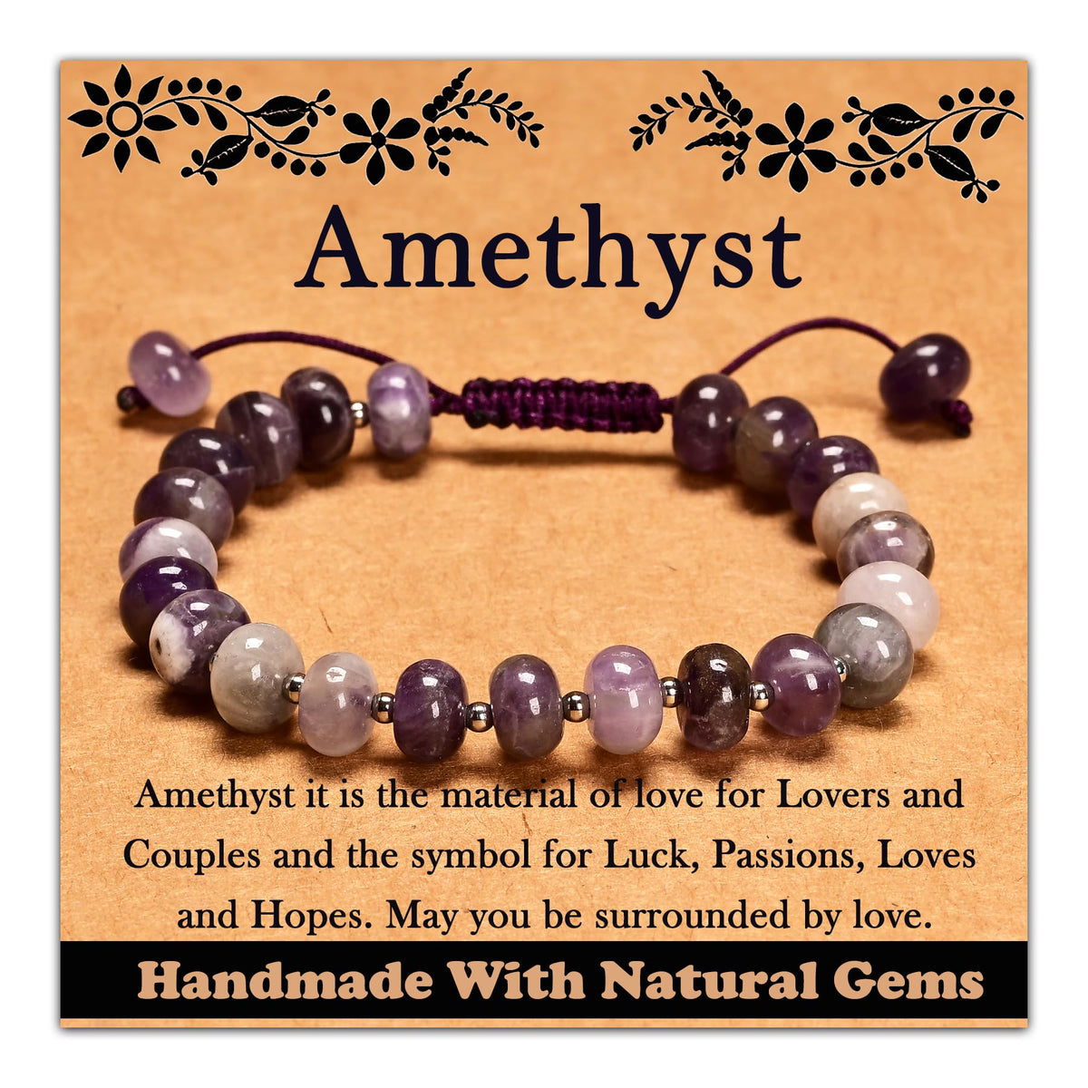 CHCCOYE bracelet améthyste, pierre naturelle 5x8mm, éclat discret et élégant.