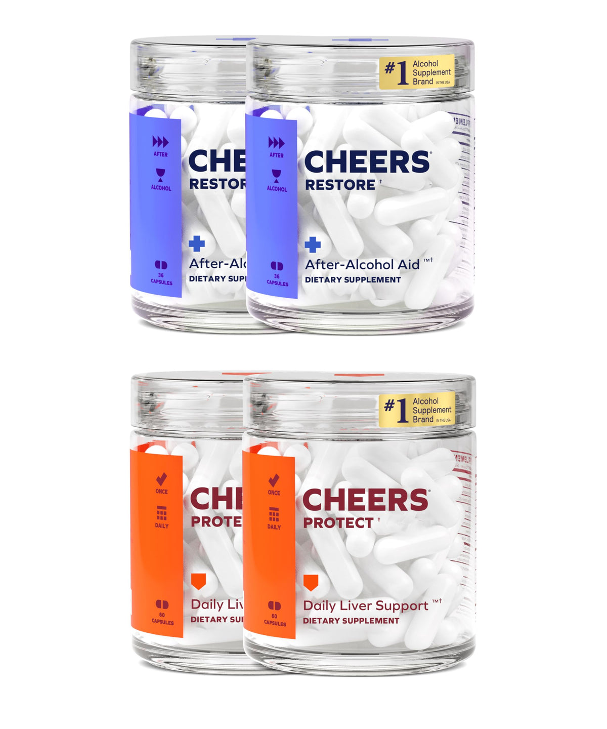Cheers Liver Combo Restore après-boisson: capsules qui soutiennent la récupération post alcool.