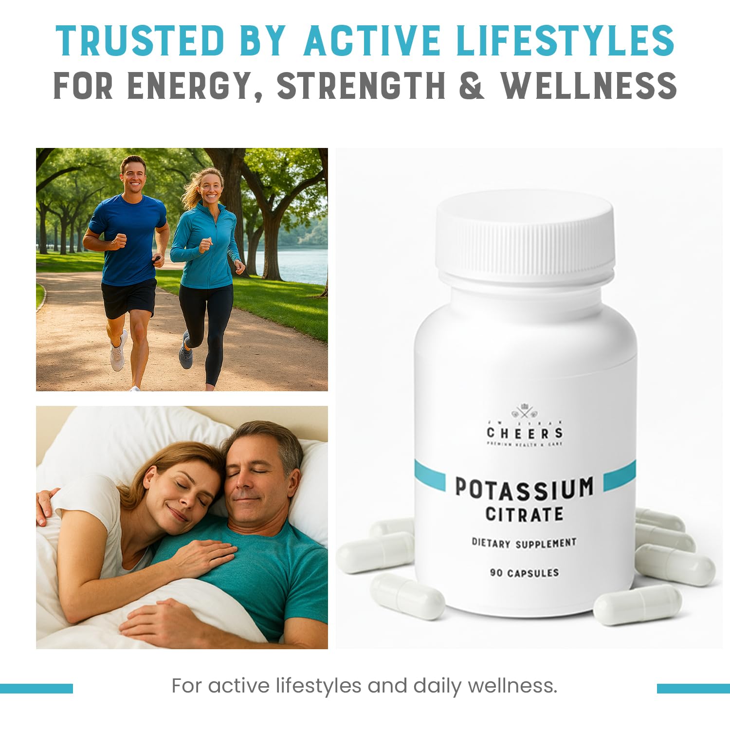 CHEERS Potassium Citrate: emballage recyclable pour une routine durable.