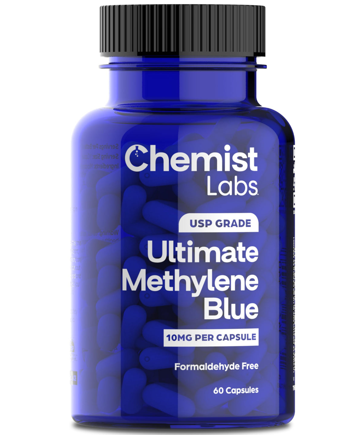 Chemist Labs Methylene Blue Capsules dans leur boîte, soutien potentiel à l'énergie.