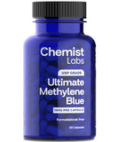 Chemist Labs Methylene Blue Capsules dans leur boîte, soutien potentiel à l'énergie.