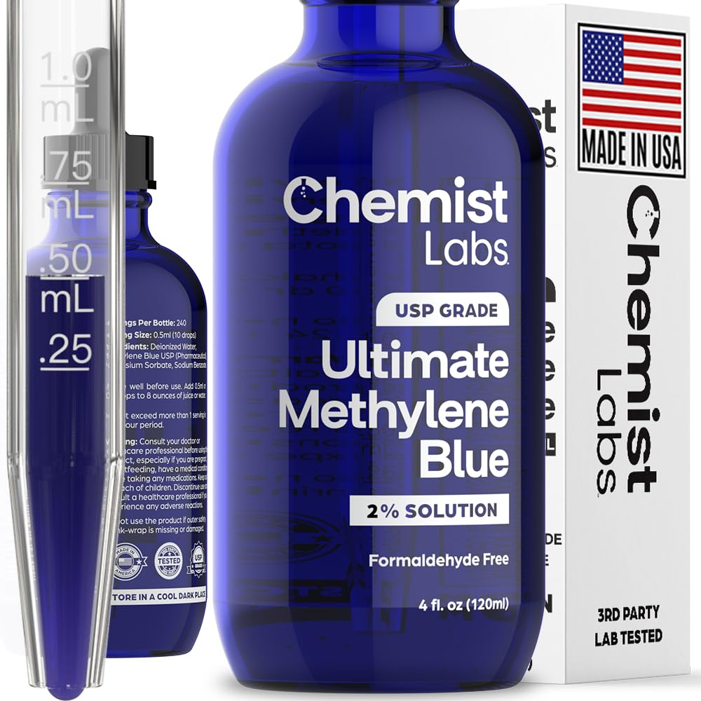 Chemist Labs Méthylène bleu – bouteille bleue avec verseuse pour dosage précis