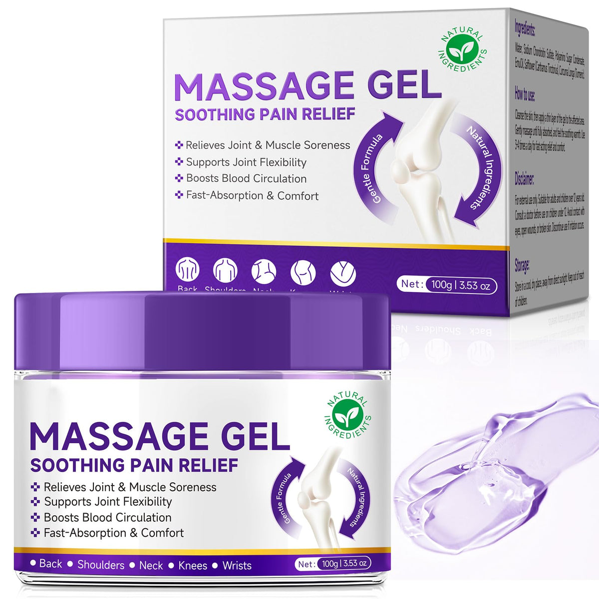 chenyayun gel de massage articulations, bouteille violet, chaleur apaisante ciblée