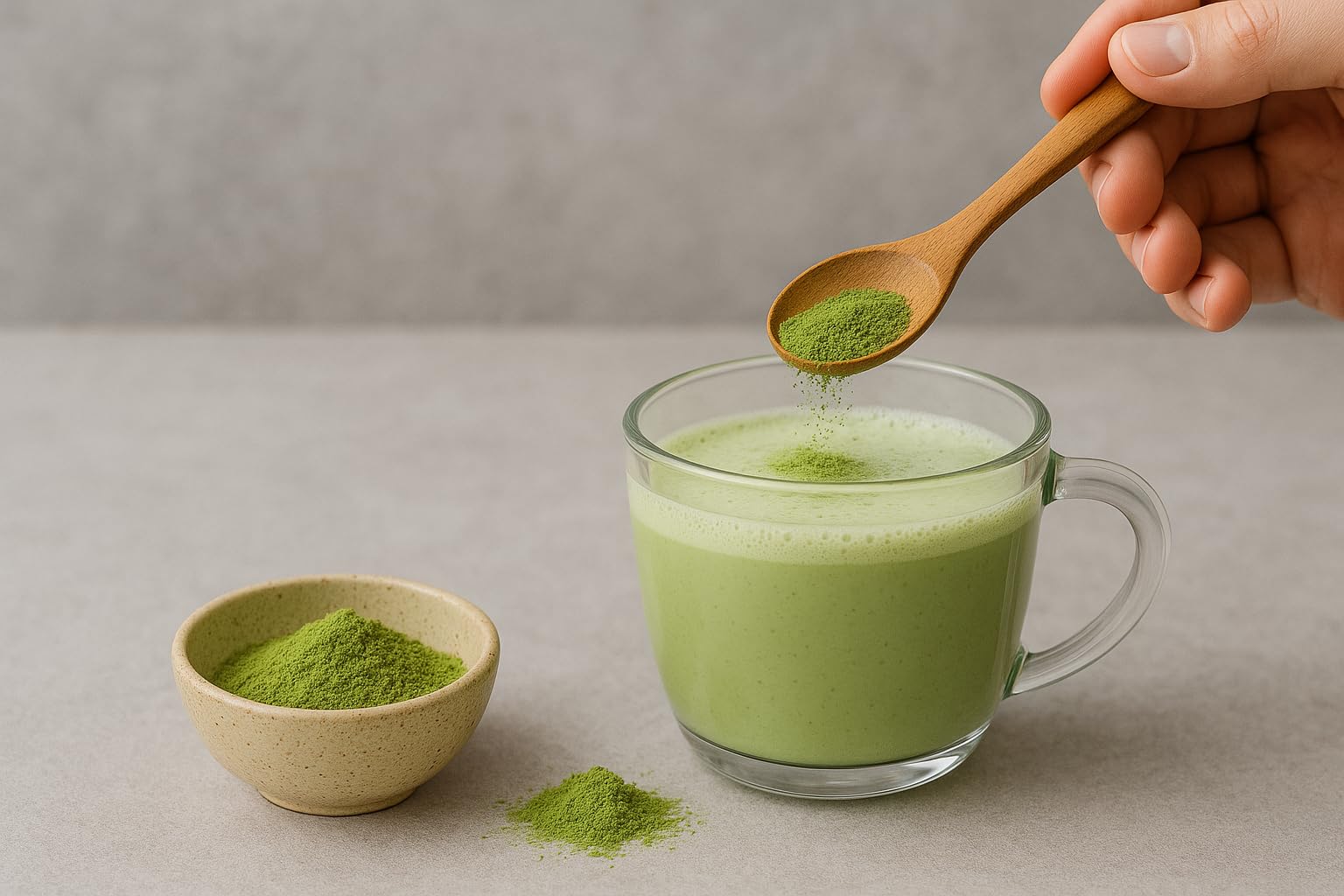 Texture fine et homogène, facile à mélanger dans boissons avec Chérie Sweet Heart Collagène Matcha Latte.