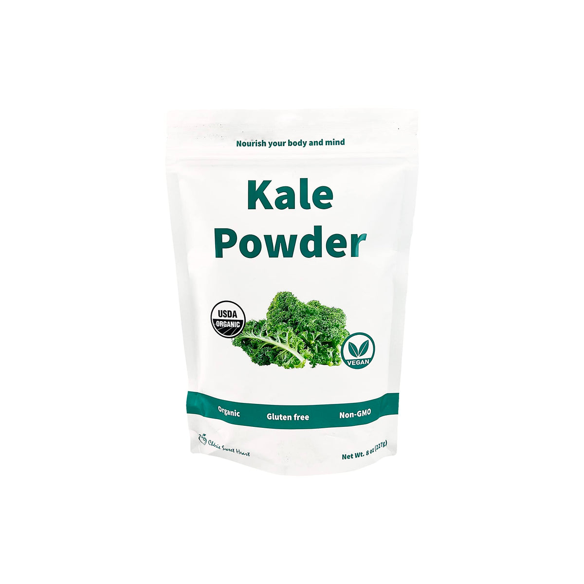 Chérie Sweet Heart kale en poudre dans une bouteille, parfait pour smoothies