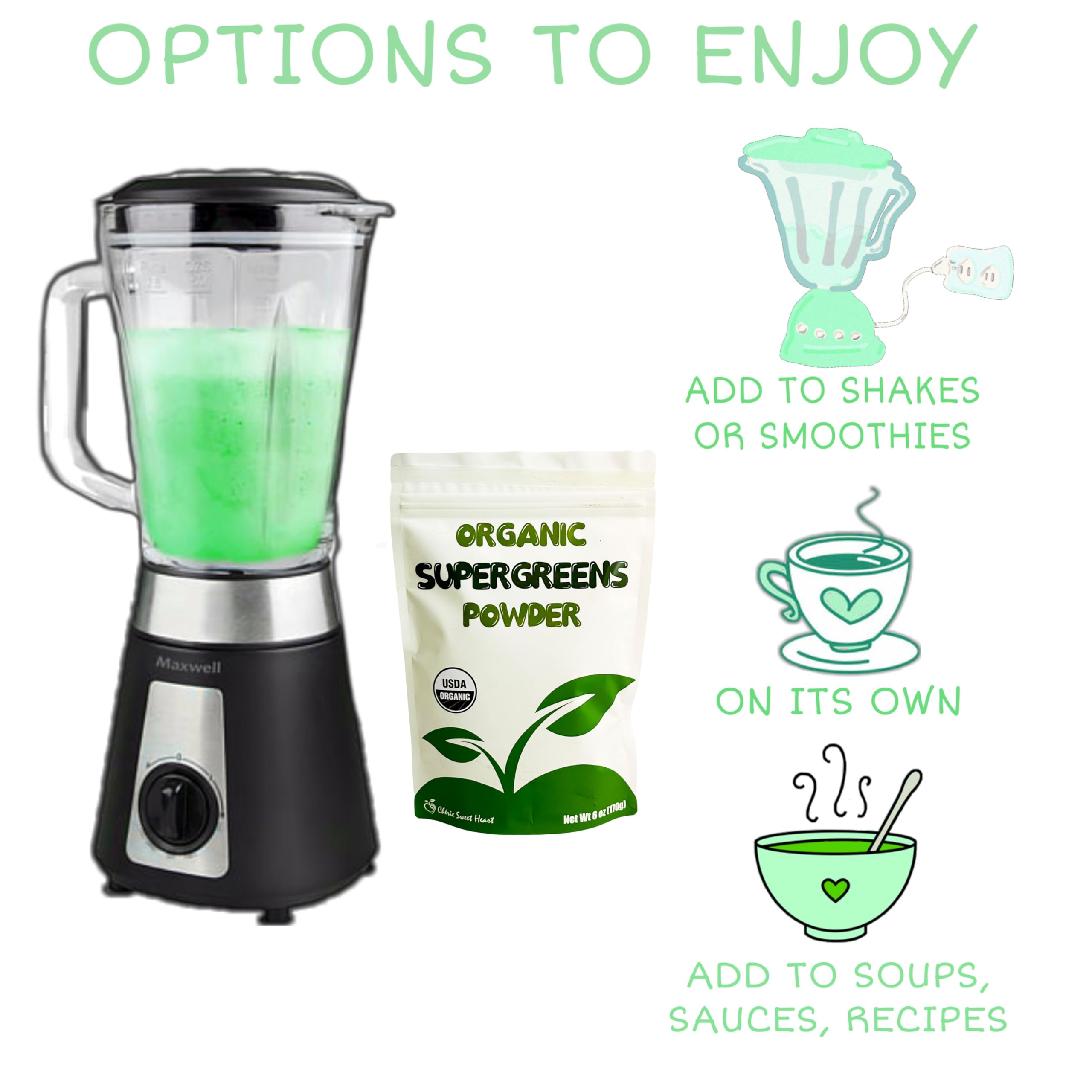 Emballage Cherie Sweet Heart Supergreens, pratique et facile à ranger.