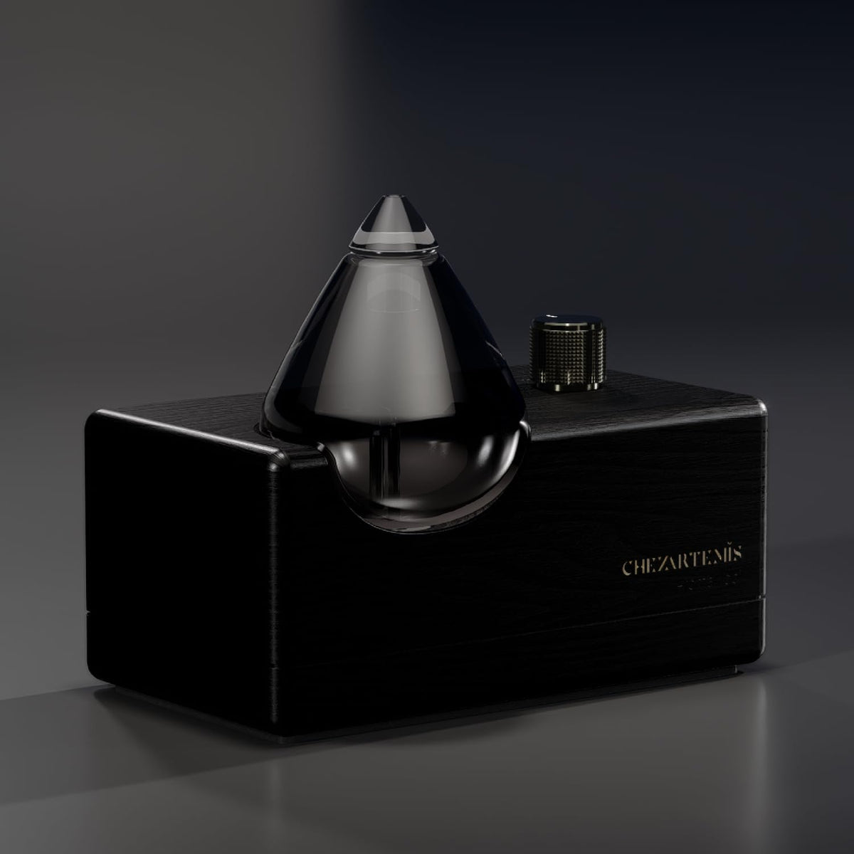 Diffuseur CHEZARTEMIS obsidienne noire sans eau avec base en bois, design élégant.
