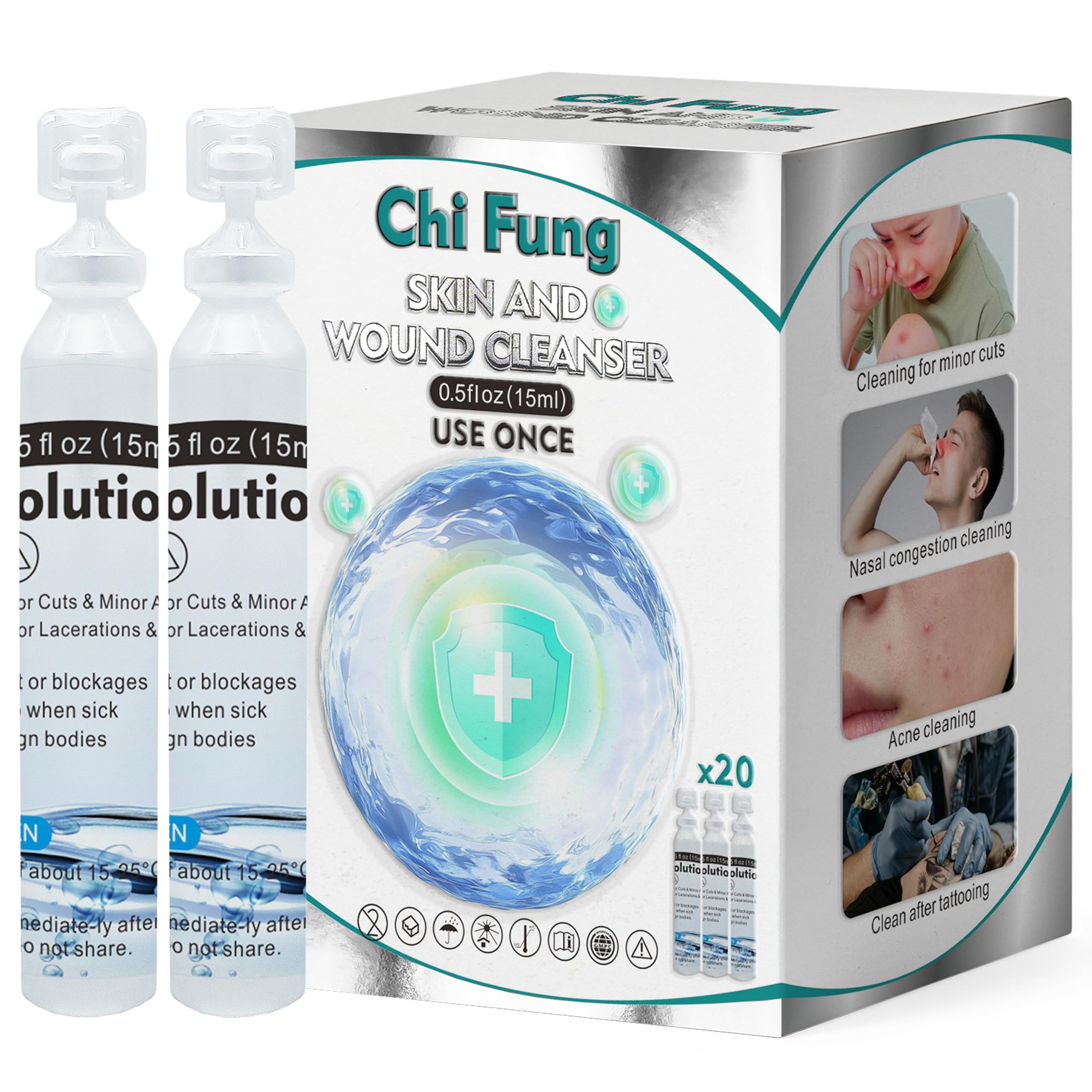 Dosette unique CHI FUNG saline solution pour usage individuel et pratique.