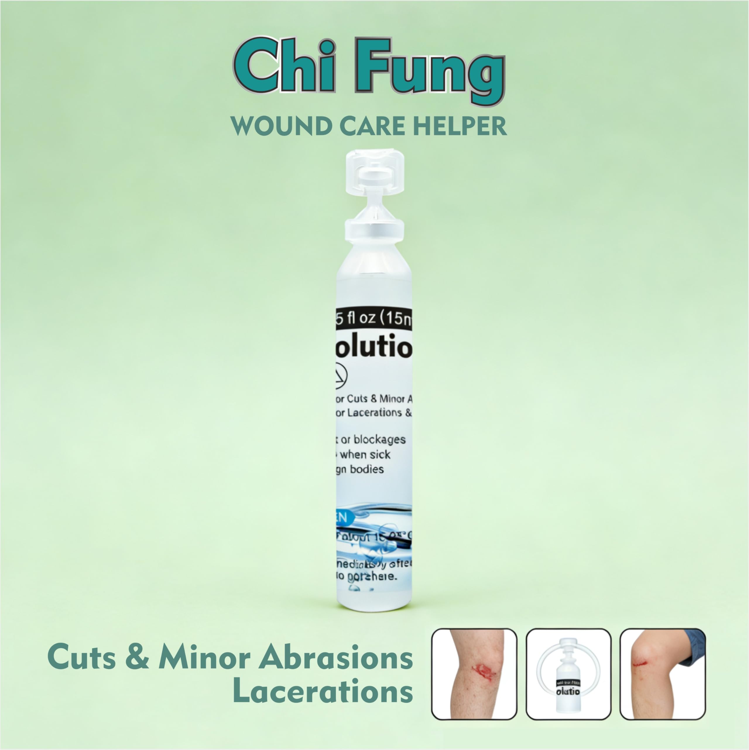 Nettoyage de plaie doux avec CHI FUNG, solution saline pur et sûr.