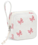Chicarries petite trousse en velours côtelé rose noeaud, rangement discret pour protections hygiéniques.