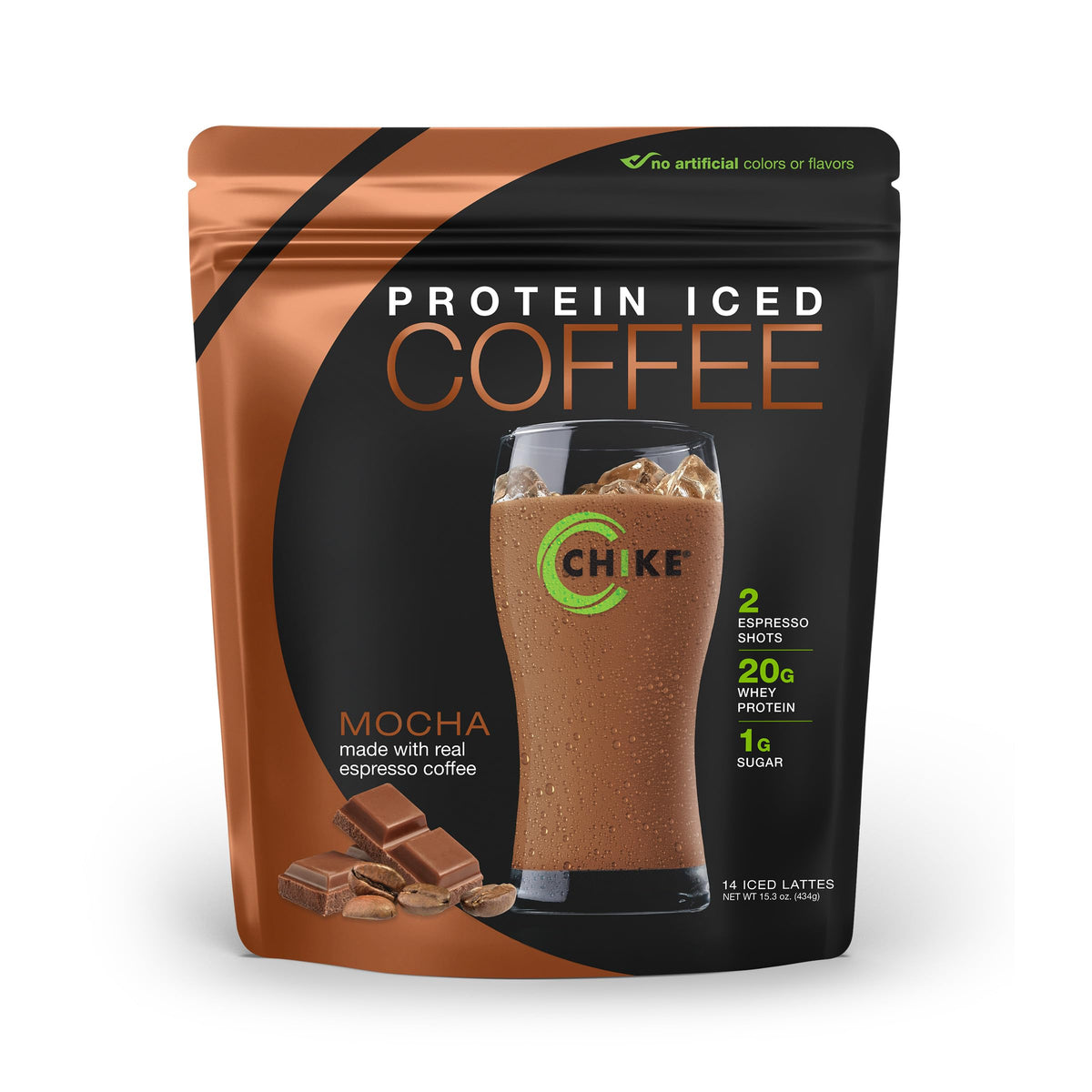CHIKE Mocha proteine cafe froid dans une bouteille, energie soutenue et gout riche