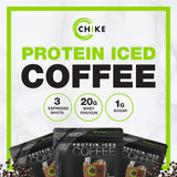 CHIKE Triple Shot Espresso & Cream — emballage et étiquette indiquant sans gluten et protéine.