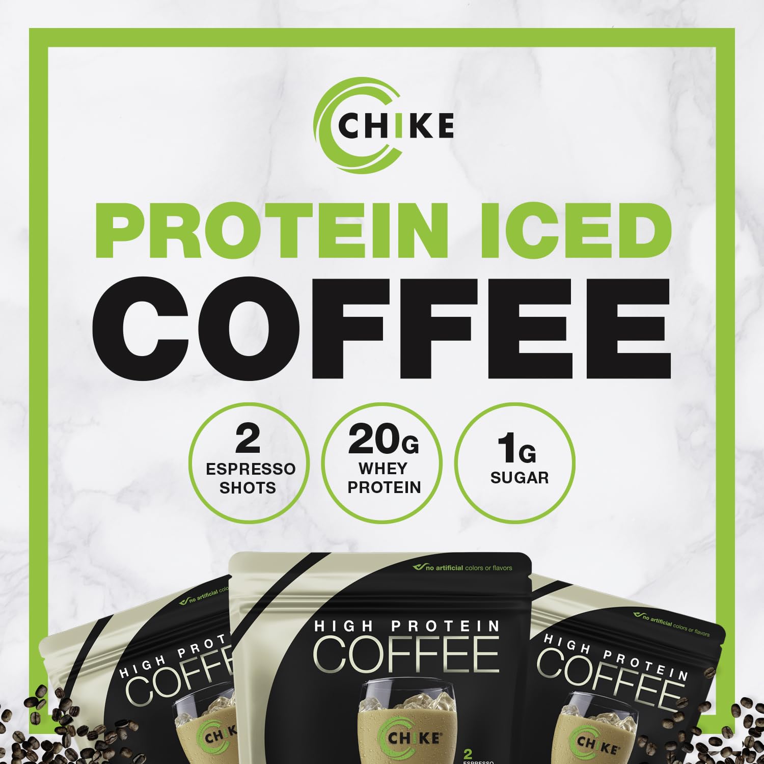 CHiKE Vanilla Protein Coffee emballage 14 portions pratiques pour le quotidien.