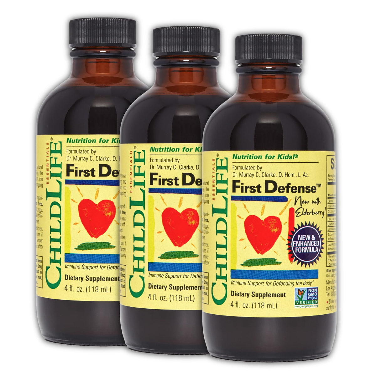 CHILDLIFE ESSENTIALS Premier Defense, bouteille-sirope, soutien potentiel au système immunitaire des enfants.