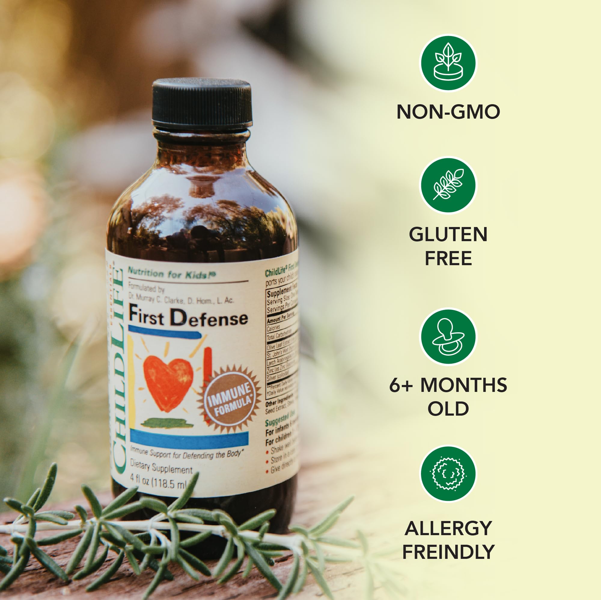 CHILDLIFE ESSENTIALS Premier Defense, composants: sureau et feuilles d’olivier, riches en antioxydants potentiels.
