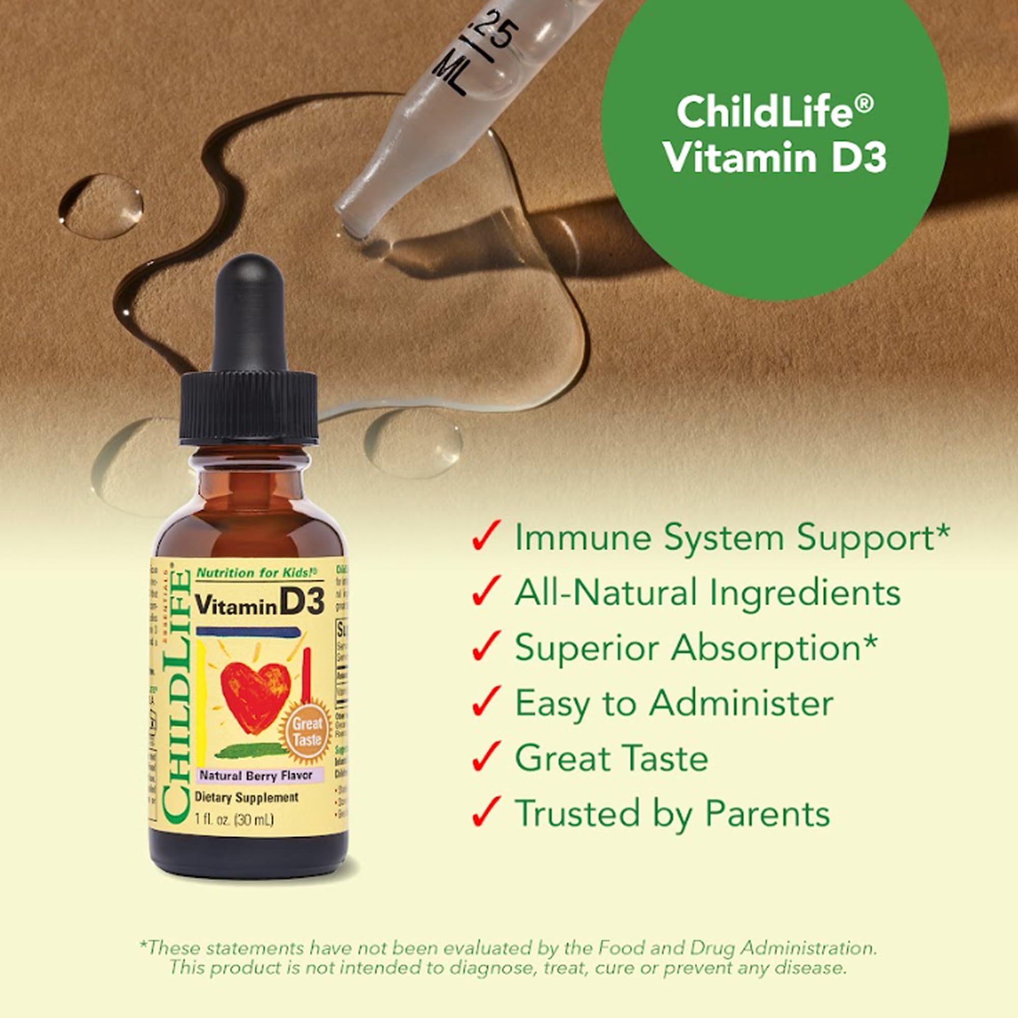 CHILDLIFE ESSENTIALS D3 infographie dosage, guide simple pour parents