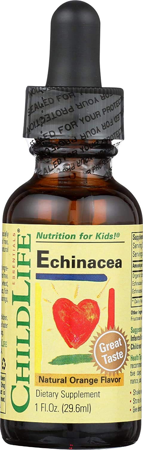CHILDLIFE ESSENTIALS Echinacea — Bouteille en verre, soutien potentiel au système immunitaire des enfants.