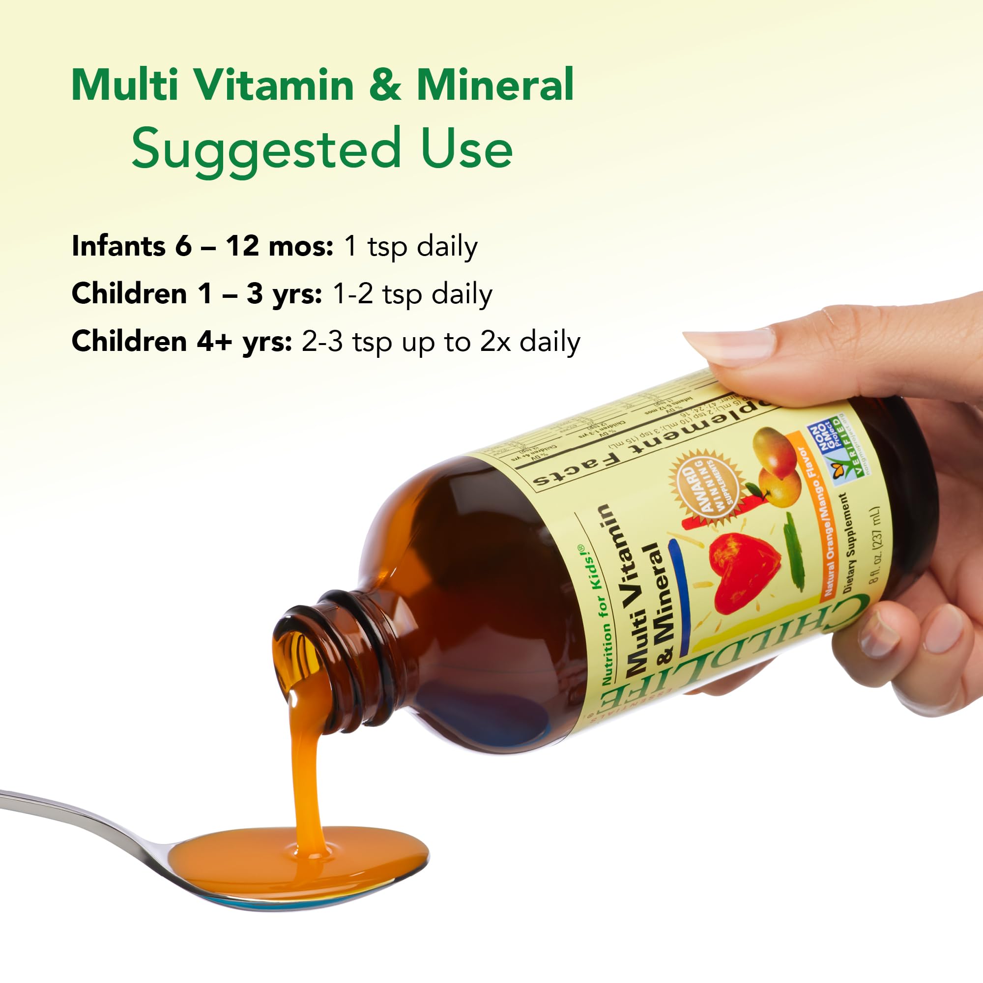 CHILDLIFE ESSENTIALS, etiquette sans allergènes modifiés génétiquement