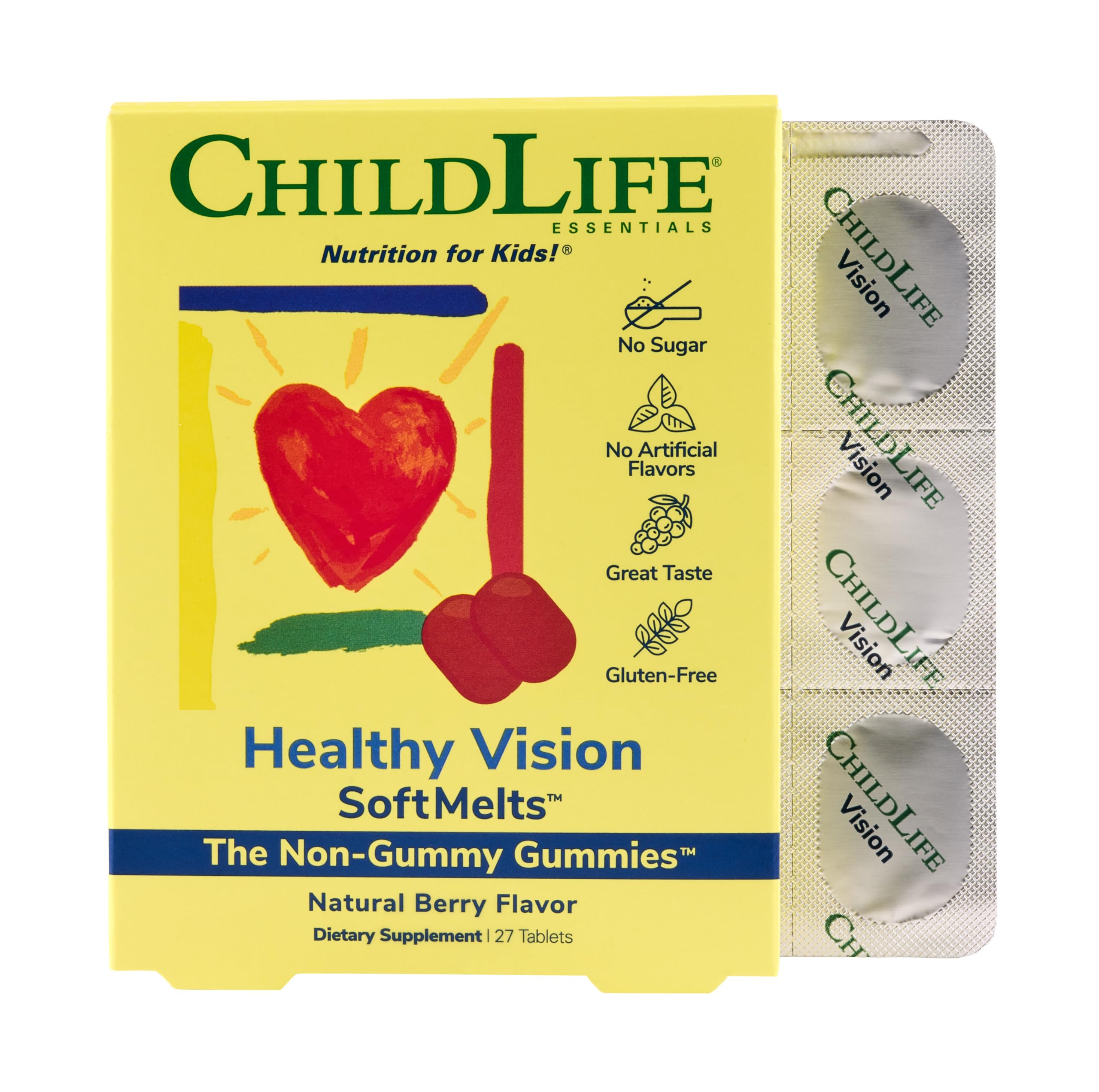 CHILDLIFE ESSENTIALS Healthy Vision SoftMelt, bonbons-fruits, faciles à prendre quotidiennement pour les enfants.