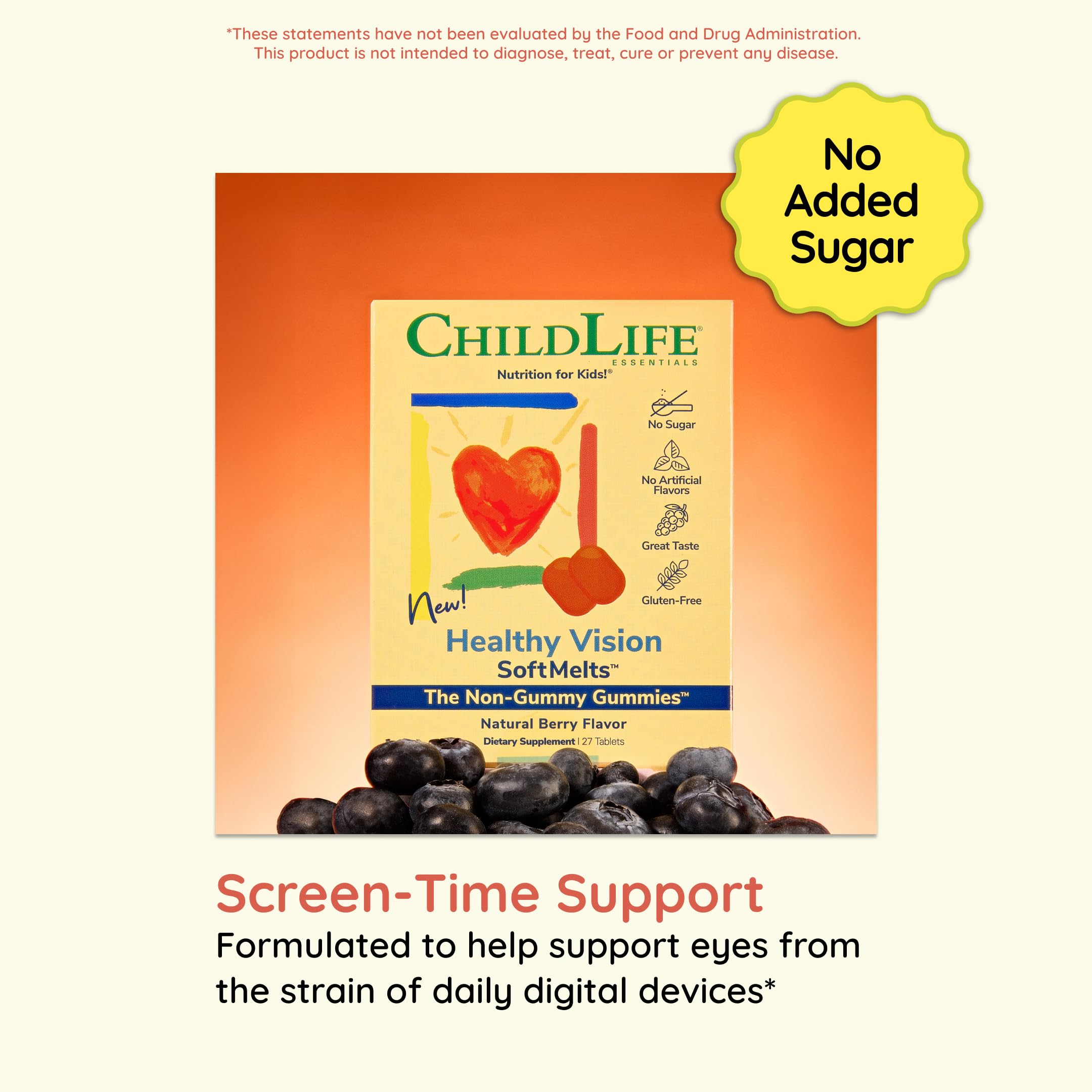 CHILDLIFE ESSENTIALS Healthy Vision SoftMelt, emballage pratique avec 27 bonbons.