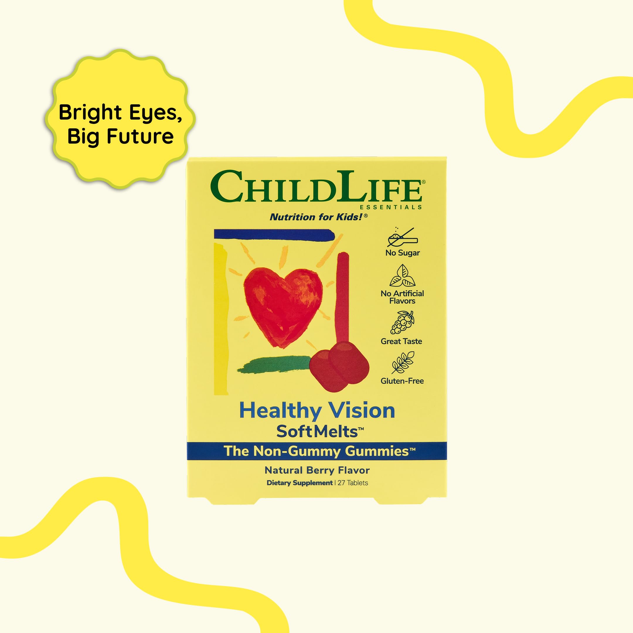 CHILDLIFE ESSENTIALS Healthy Vision SoftMelt, saveur naturelle sans sucre, expérience agréable.