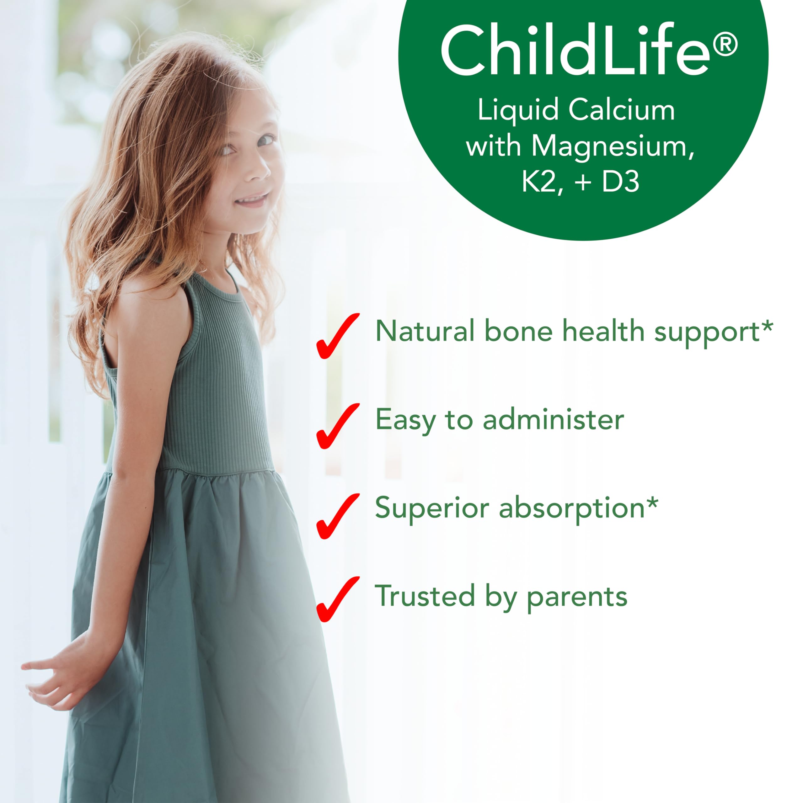Ingrédients clés: calcium, magnésium, vitamine D3 et K2 dans CHILDLIFE ESSENTIALS.