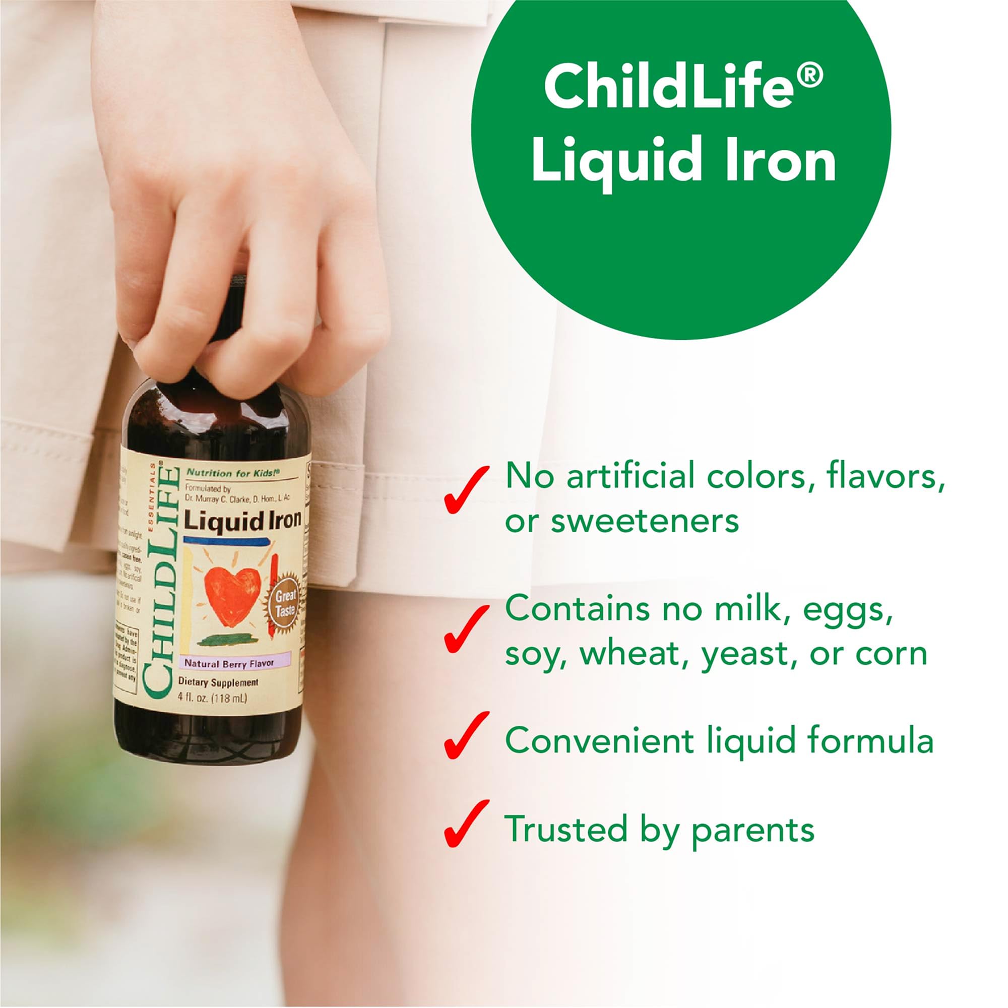 Sans gluten sur l emballage CHILDLIFE ESSENTIALS fer liquide.