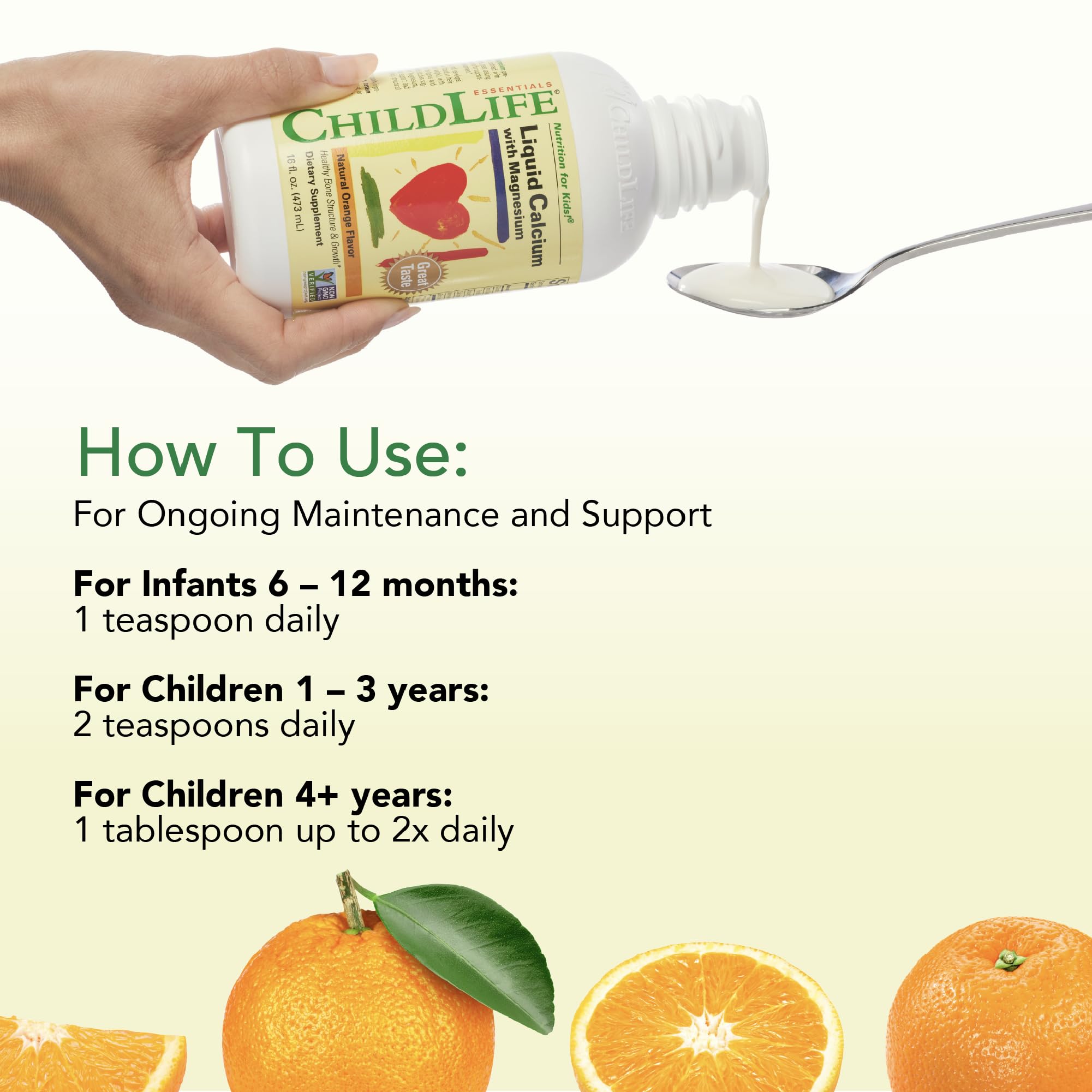 CHILDLIFE ESSENTIALS Nutriments clés calcium, zinc, vitamine D3.
