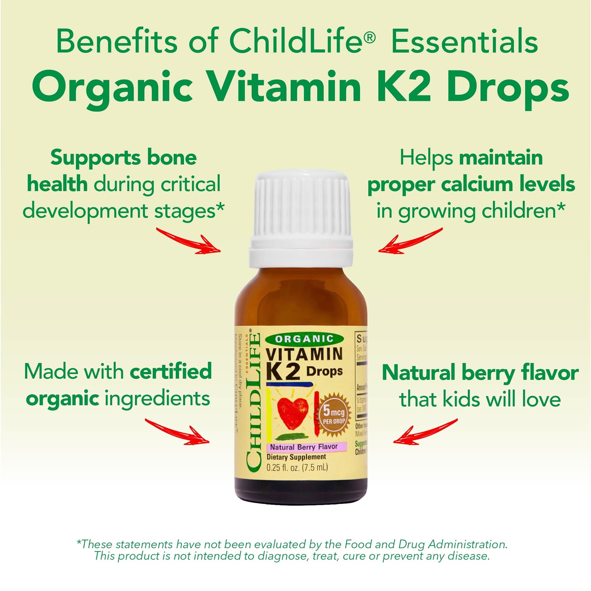 Gouttes K2 sans colorants CHILDLIFE Essentials, arôme naturel
