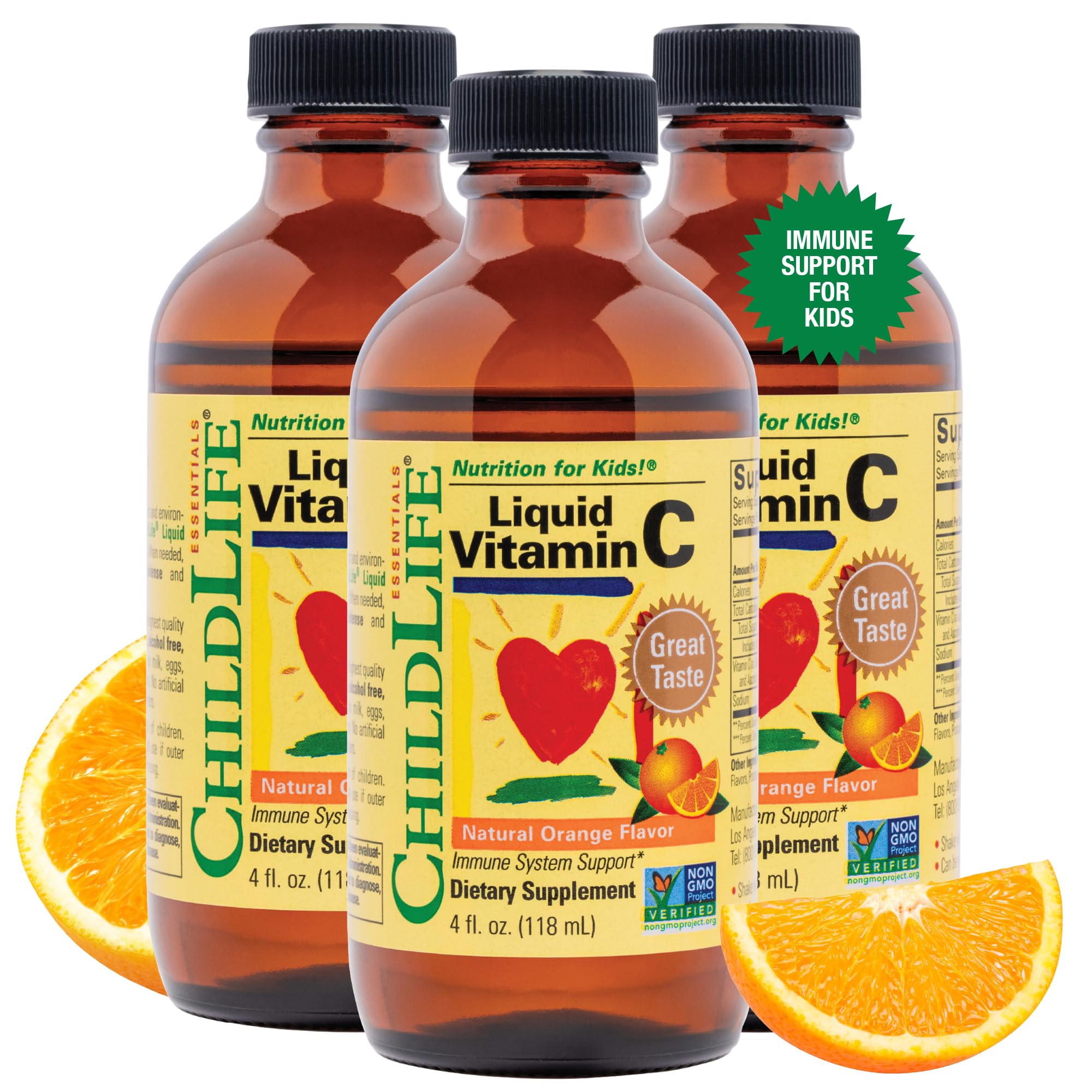 CHILDLIFE ESSENTIALS Vitamin C liquide gout orange dans bouteille, soutien potentiel de l'immunité des enfants.