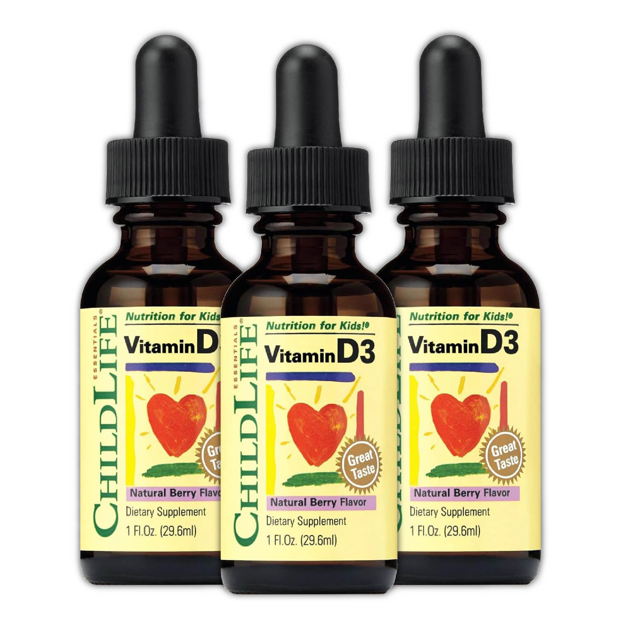 CHILDLIFE ESSENTIALS Vitamine D3 gouttes pour enfants avec arôme baie, pratique.